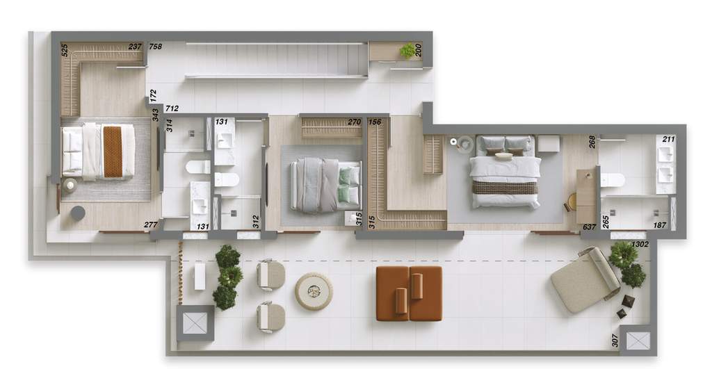 Planta 13 - 3 dorm 255,64m� - cobertura duplex - superior