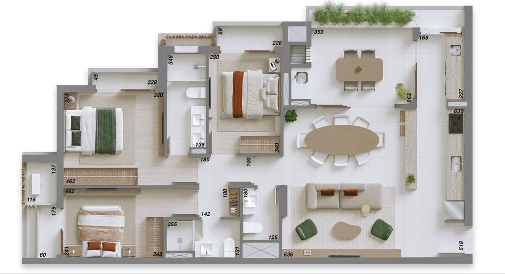 Planta 02 - 3 dorm 117,09m�