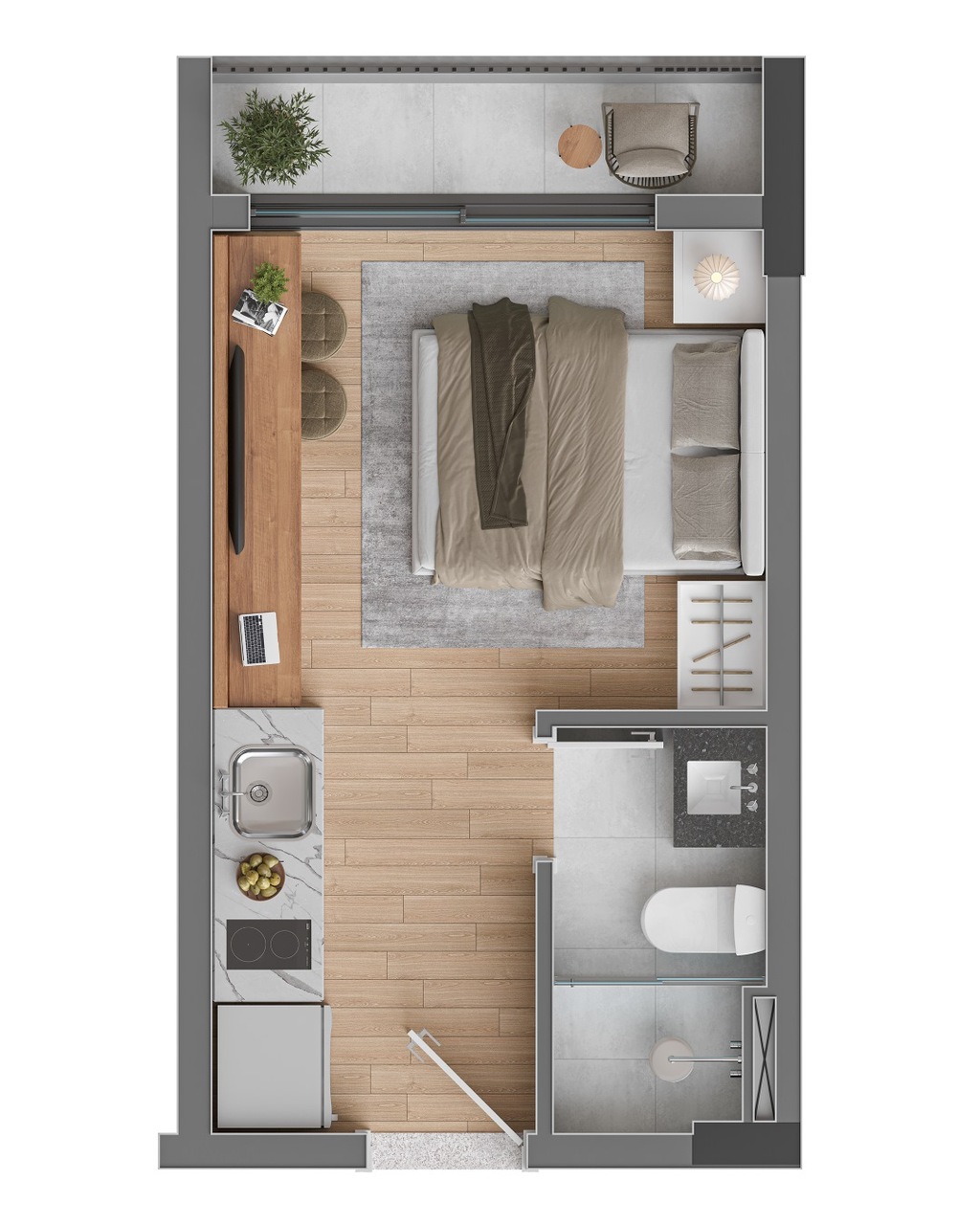 Planta 01 - 1 dorm 19m� - studio