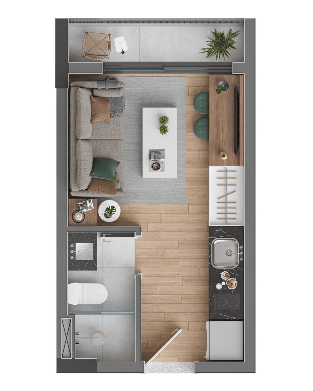 Planta 02 - 1 dorm 19m� - studio