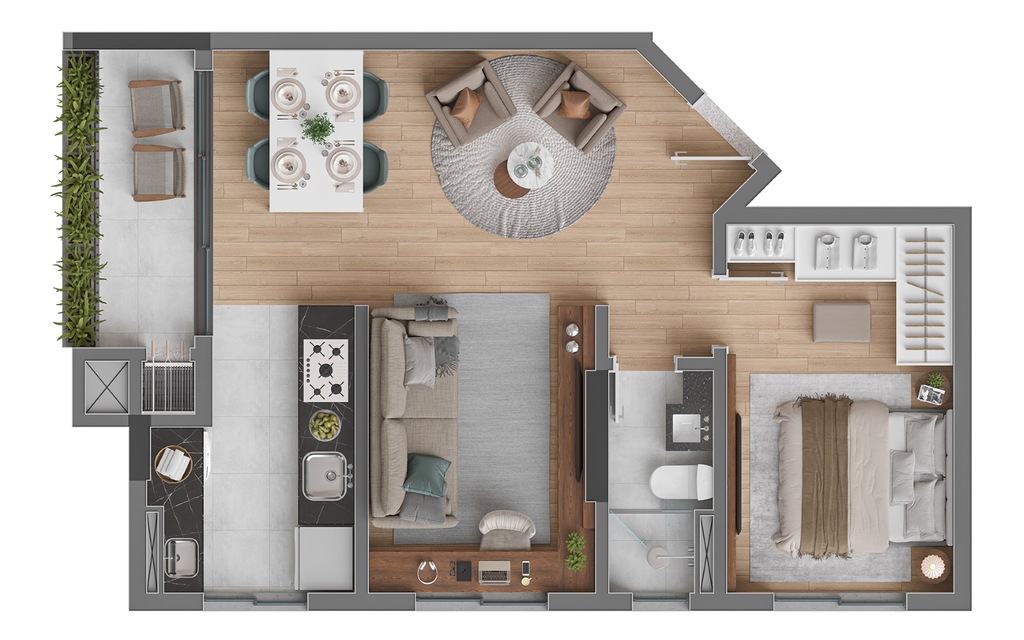 Planta 05 - 1 dorm 50m� - op��o