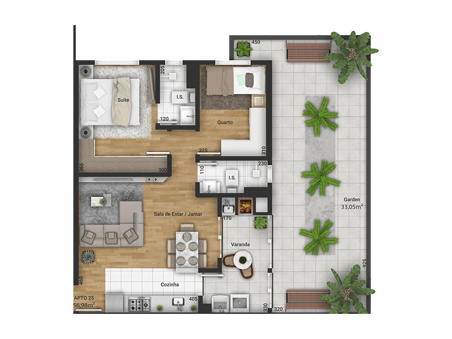 Planta 04 - 2 dorm 56 98m� - garden