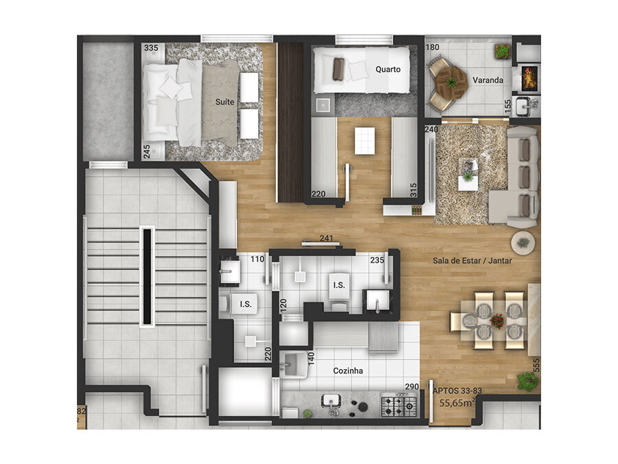 Planta 02 - 2 dorm 55 65m�