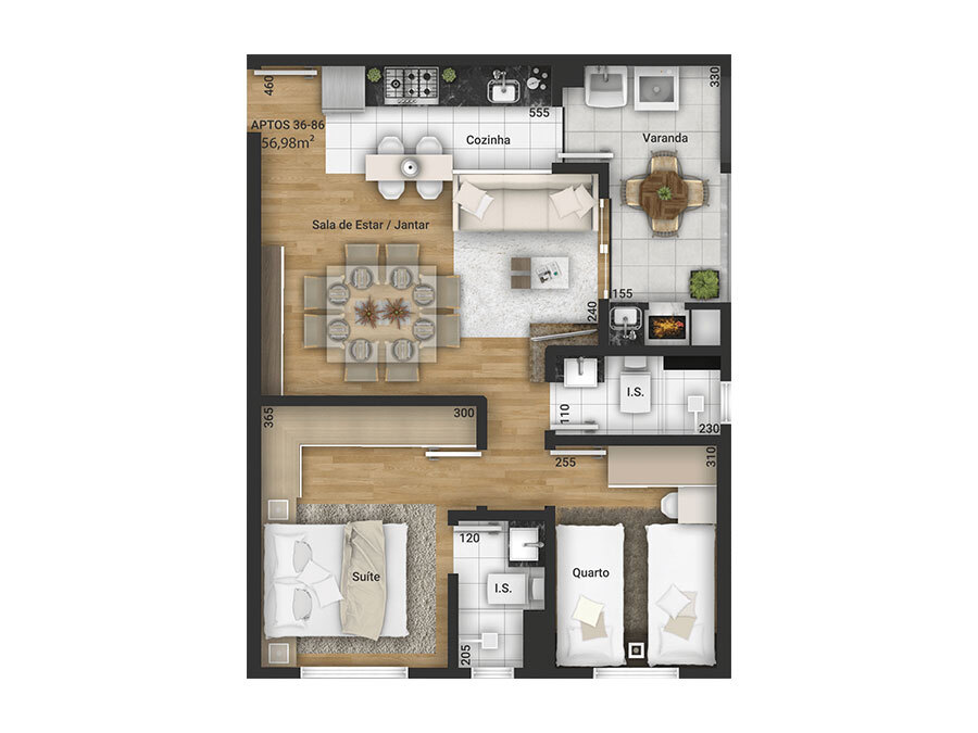 Planta 05 - 2 dorm 56 98m�