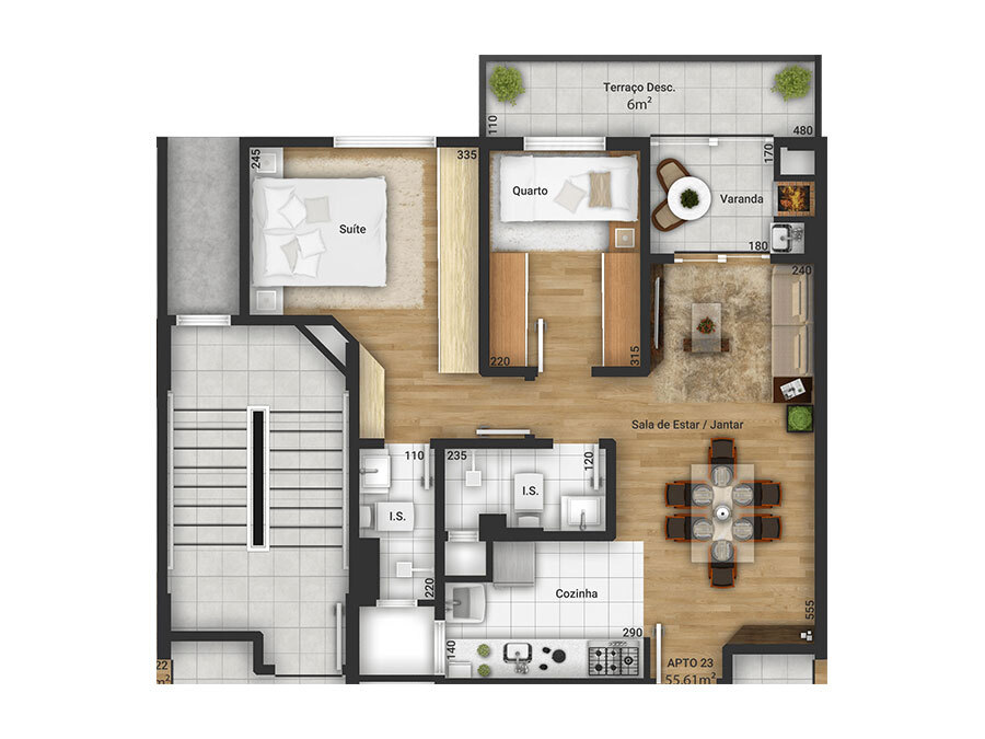 Planta 01 - 2 dorm 55 61m� - garden