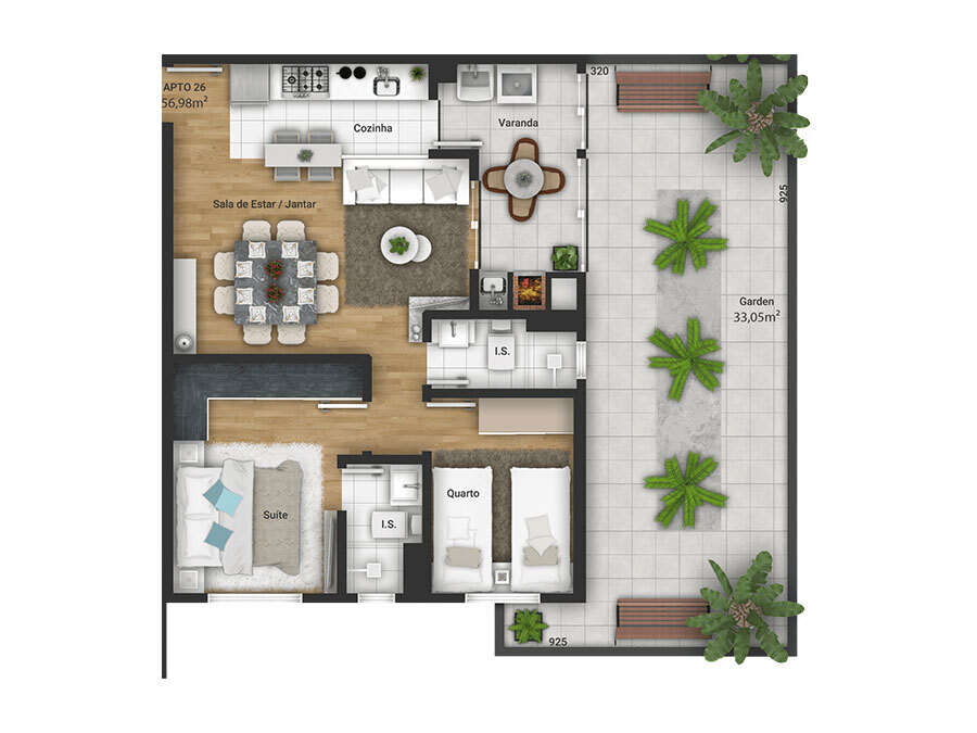 Planta 03 - 2 dorm 56 98m� - garden