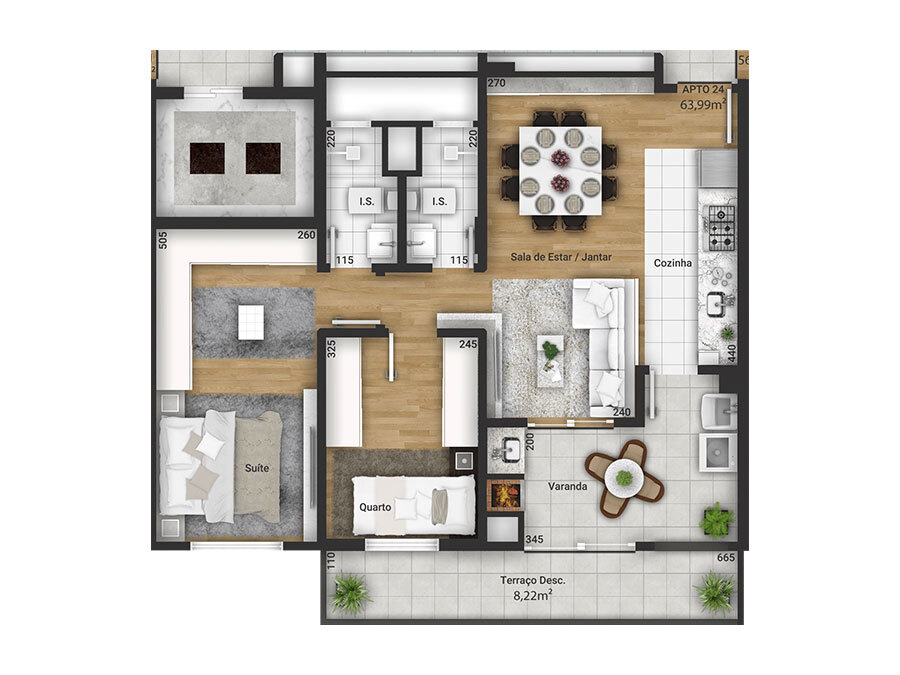 Planta 09 - 2 dorm 63 99m� - garden