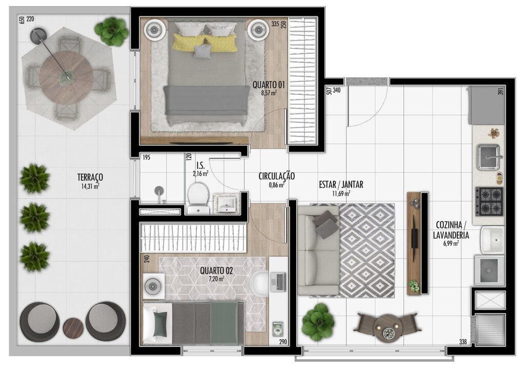 Planta 06 - 2 dorm 59,31m� - garden