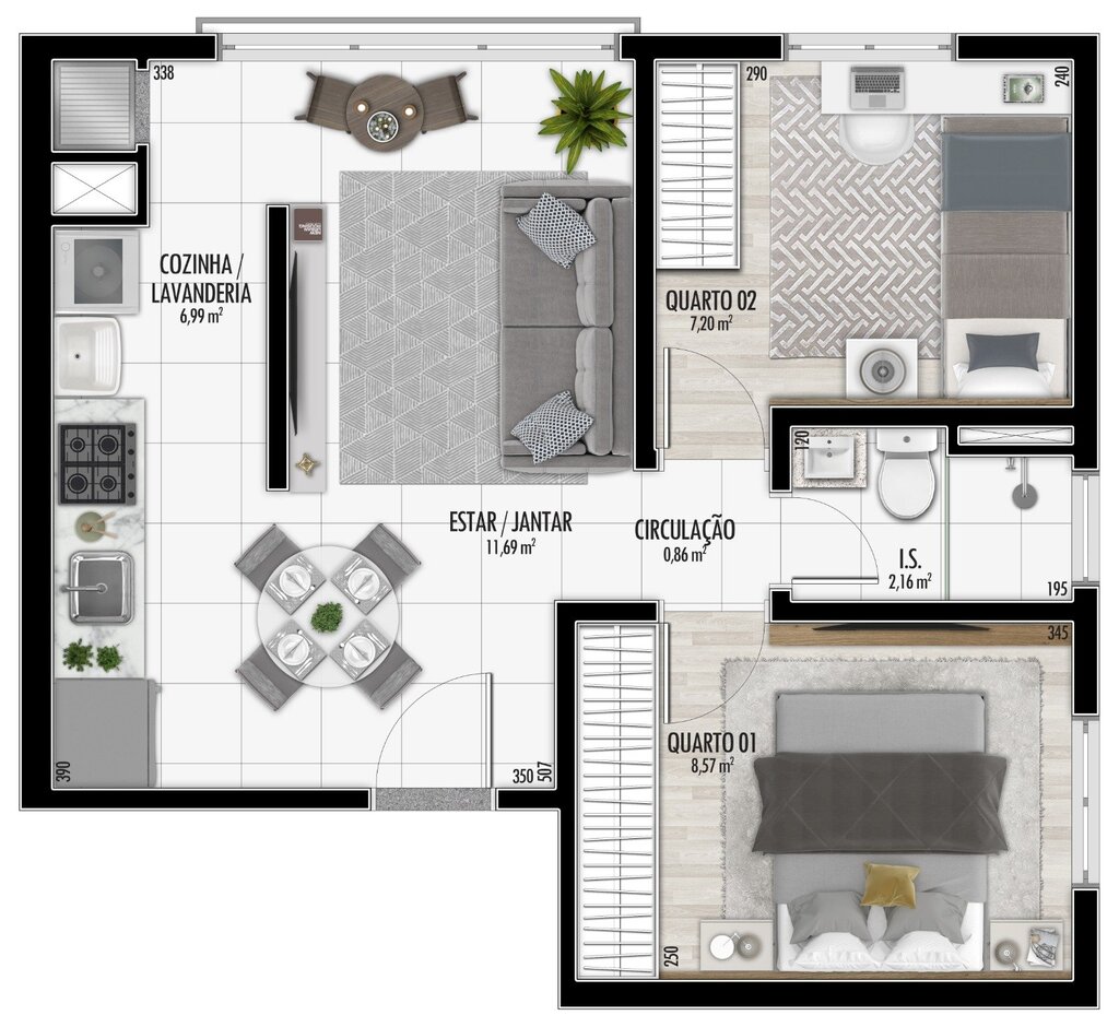 Planta 01 - 2 dorm 45m�
