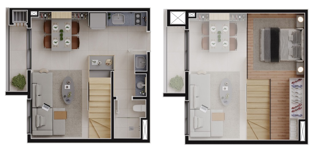 Planta 03 - 1 dorm 34m� - loft