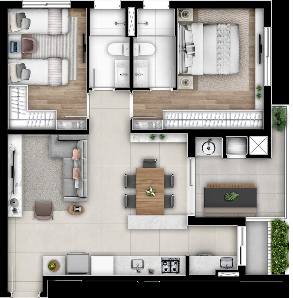 Planta 06 - 2 dorm 75,13m�