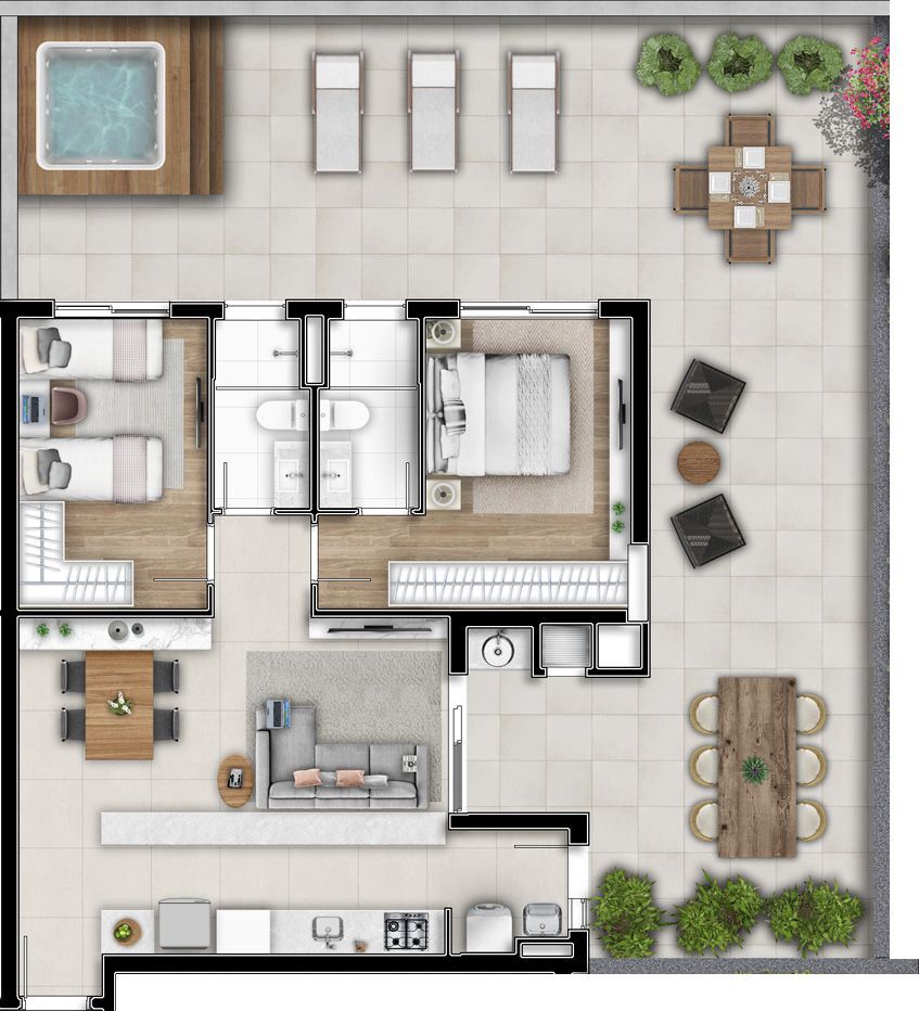 Planta 16 - 2 dorm 145,68m� - garden