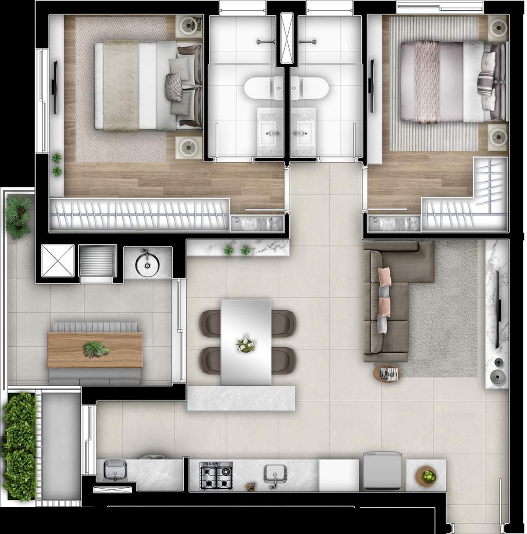 Planta 04 - 2 dorm 74,96m�