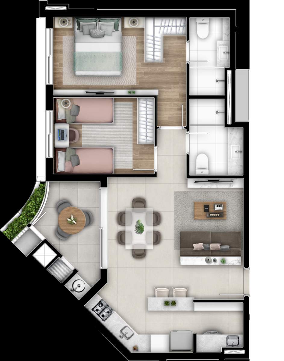 Planta 01 - 2 dorm 68,23m�