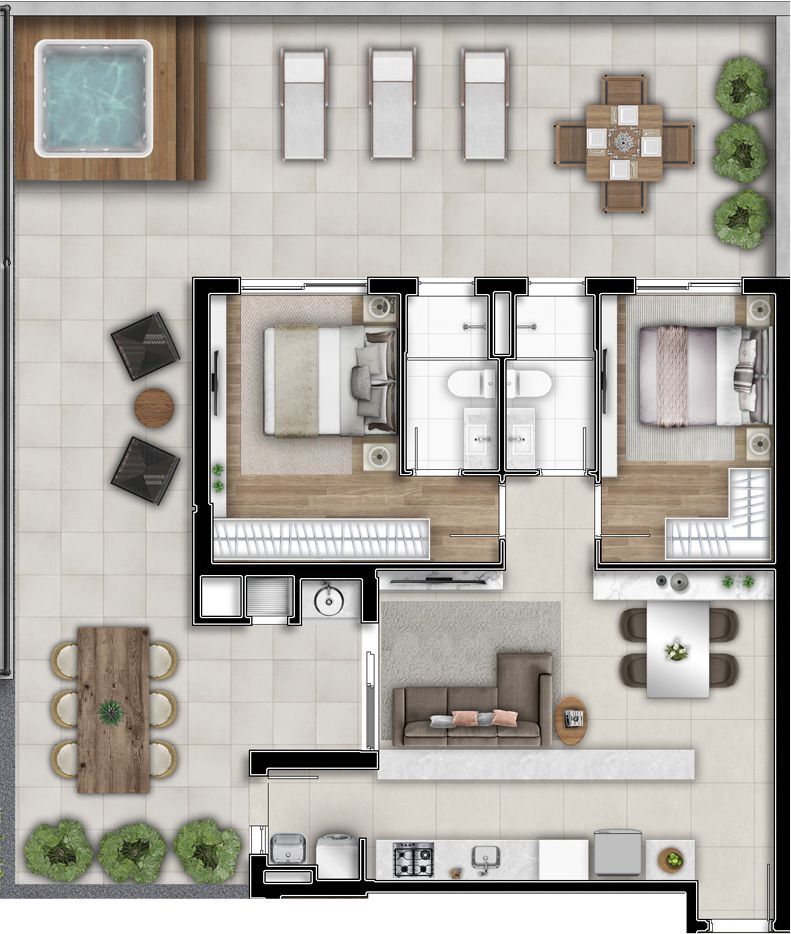 Planta 15 - 2 dorm 140,59m� - garden