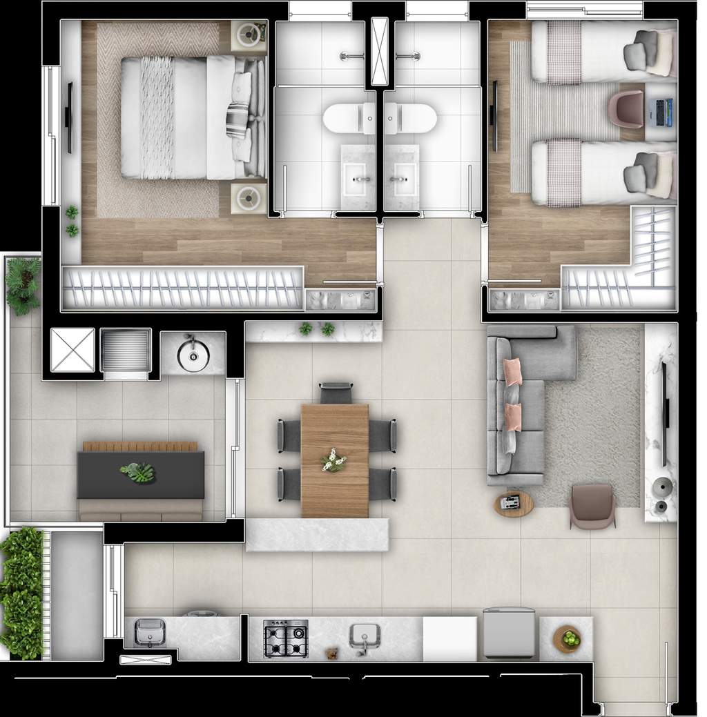 Planta 07 - 2 dorm 75,13m�