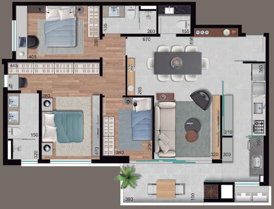 Planta 01 - 3 dorm 107m�