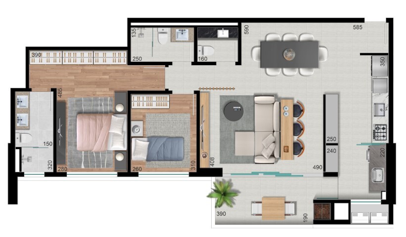 Planta 02 - 2 dorm 101m�