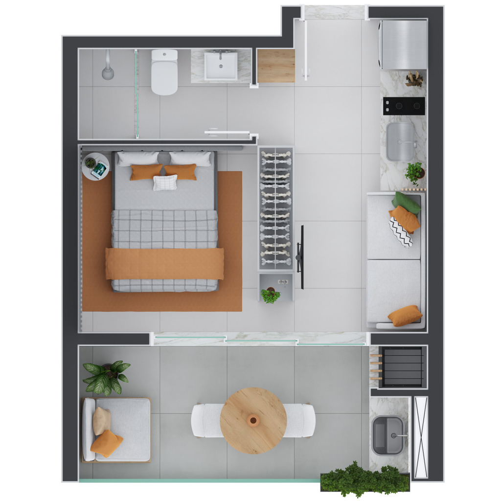 Planta 02 - 1 dorm 30 19m� - studio