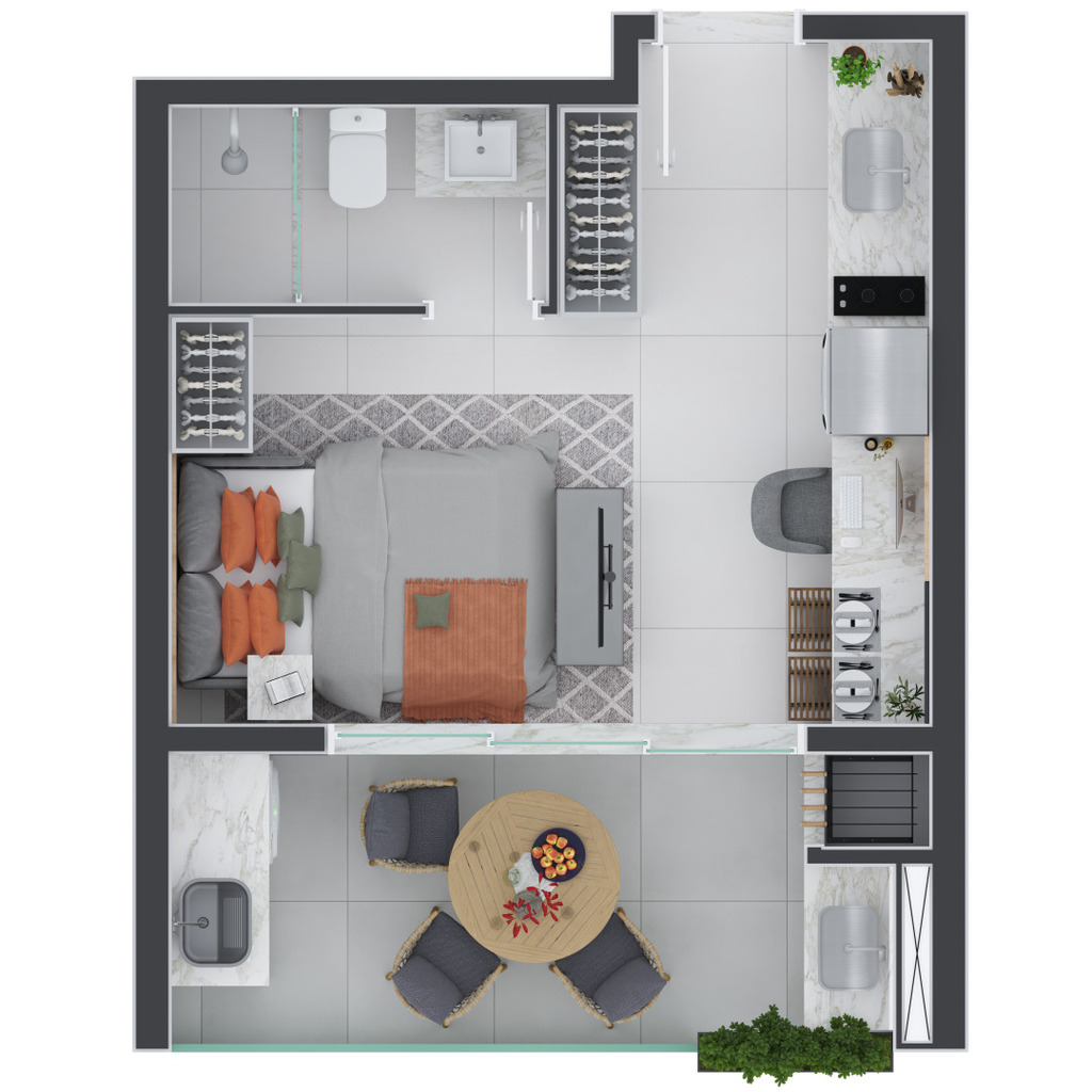 Planta 01 - 1 dorm 29 77m� - studio