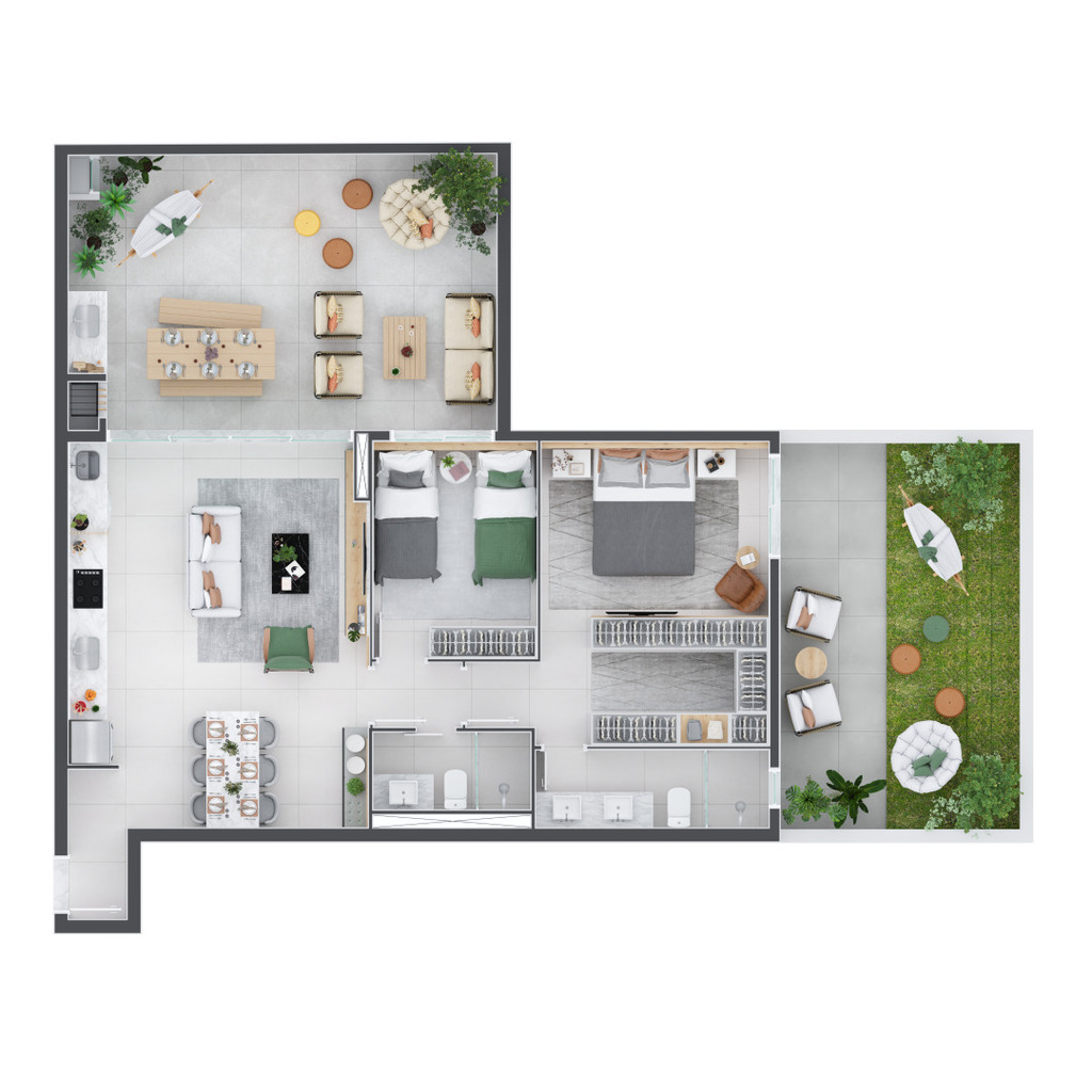 Planta 09 - 2 dorm 124 64m� - garden