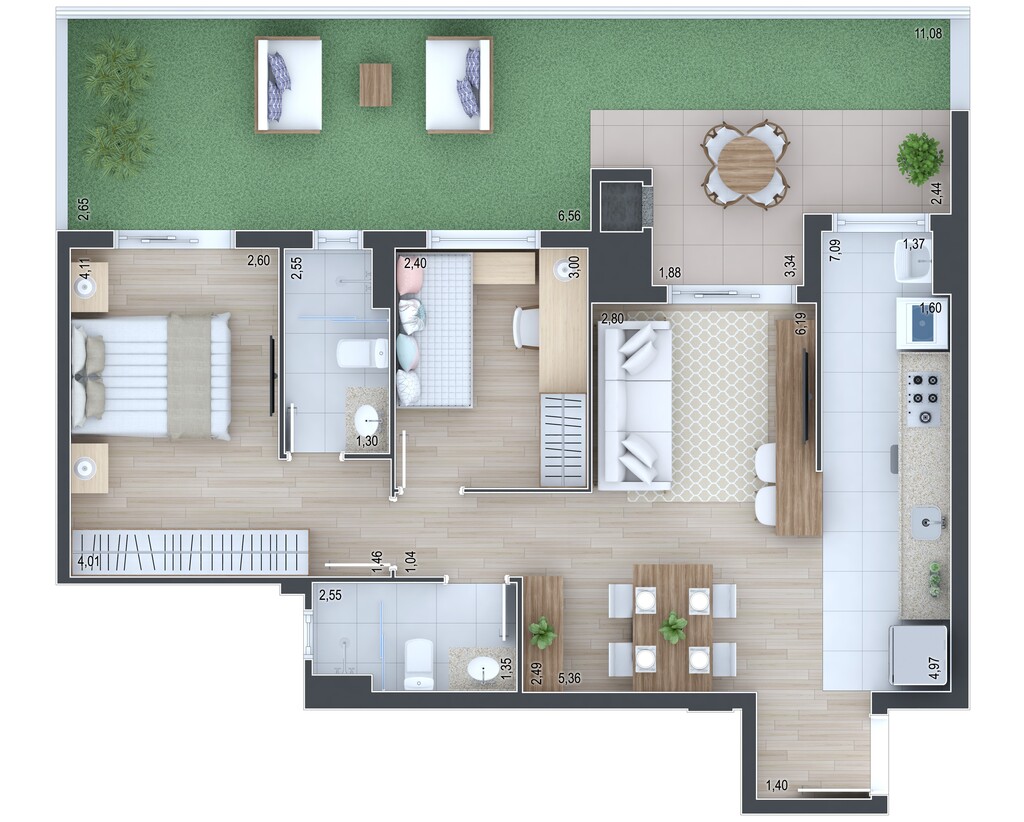 Planta 23 - 2 dorm 94,86m� - garden