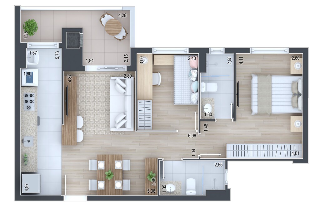Planta 02 - 2 dorm 70,21m�