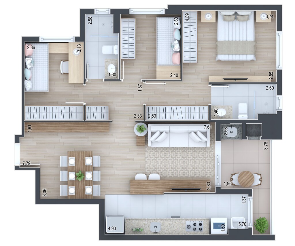 Planta 14 - 3 dorm 86,85m�