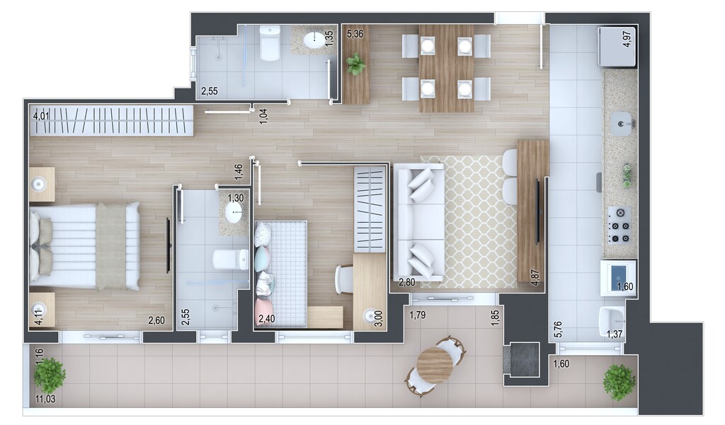 Planta 04 - 2 dorm 77,90m�