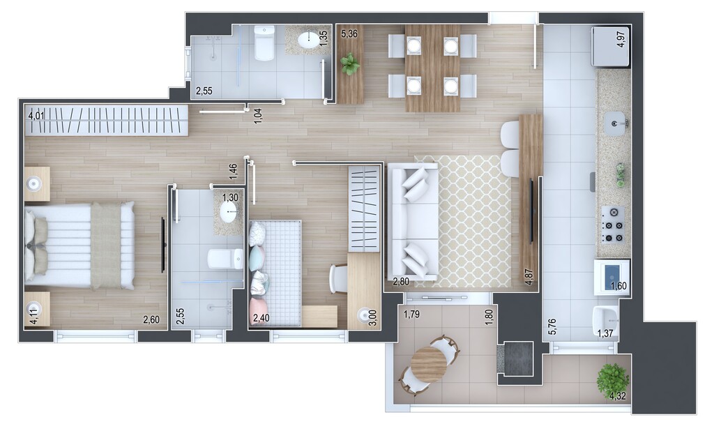 Planta 01 - 2 dorm 68,92m�