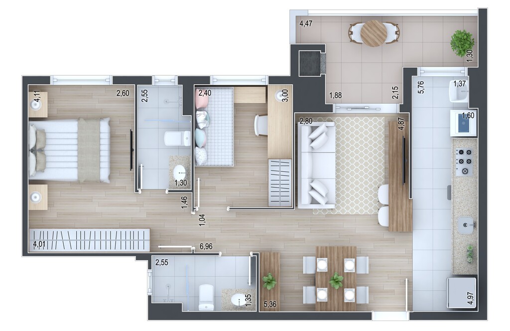 Planta 03 - 2 dorm 70,38m�
