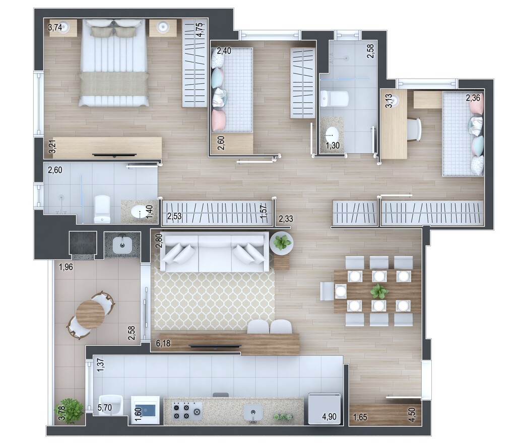 Planta 13 - 3 dorm 86,75m�