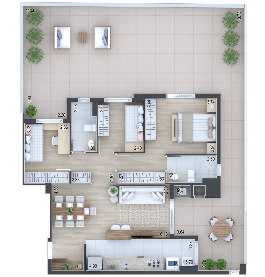 Planta 27 - 3 dorm 155,57m� - garden