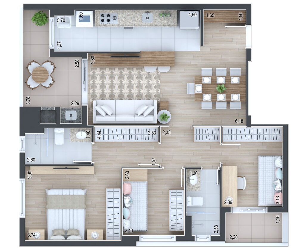 Planta 19 - 3 dorm 89,76m�