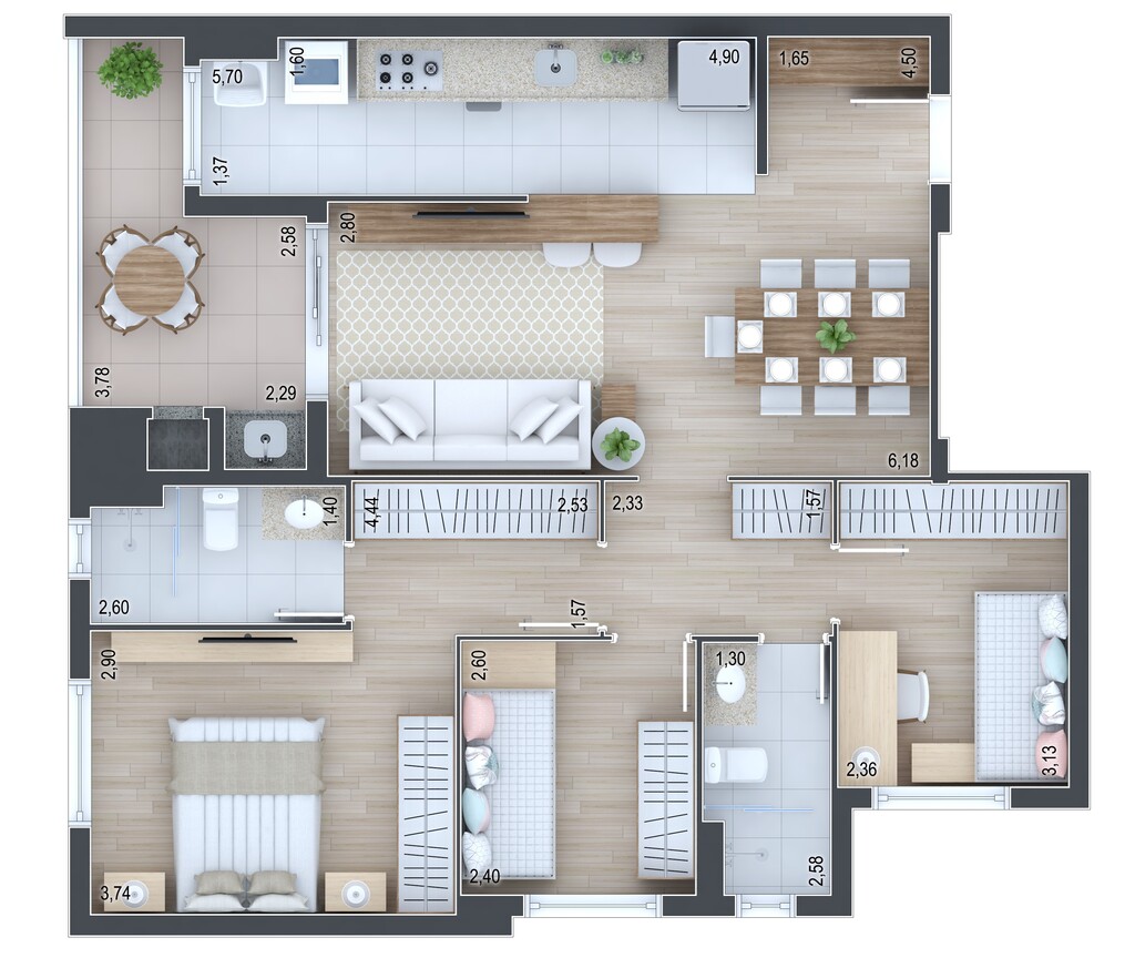 Planta 12 - 3 dorm 86,70m�