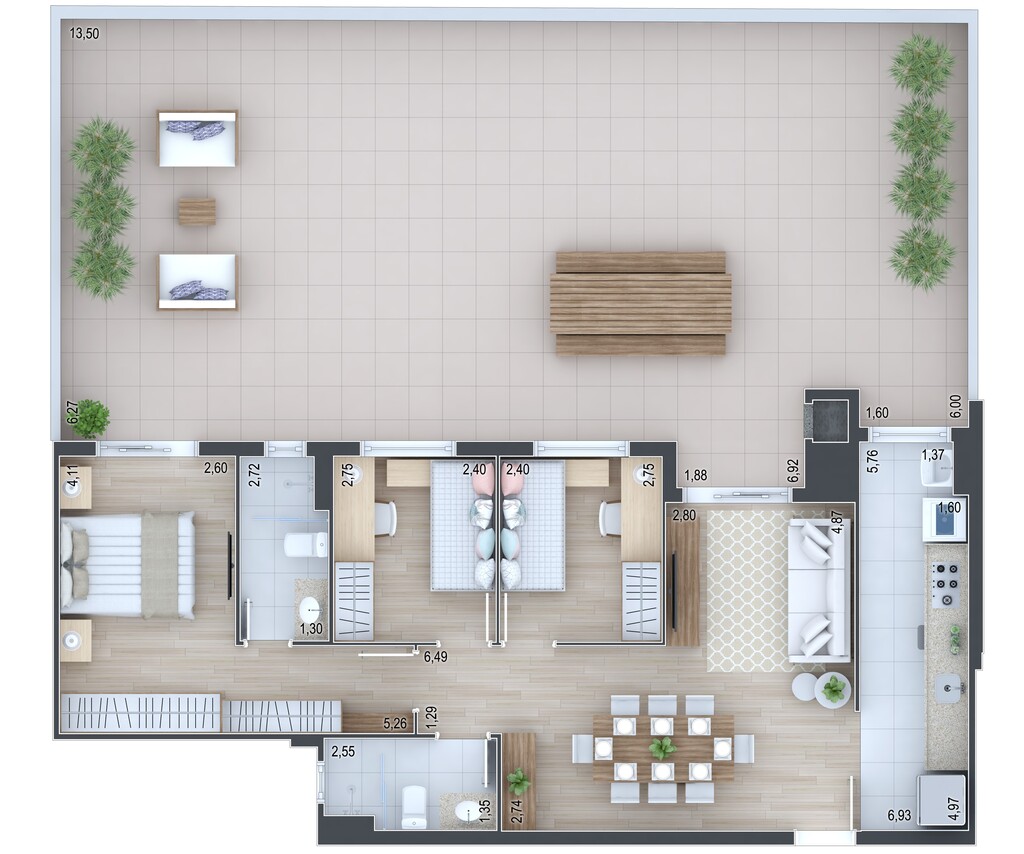 Planta 28 - 3 dorm 161,21m� - garden