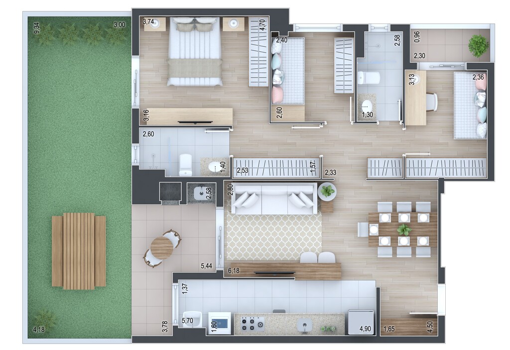 Planta 26 - 3 dorm 118,04m� - garden