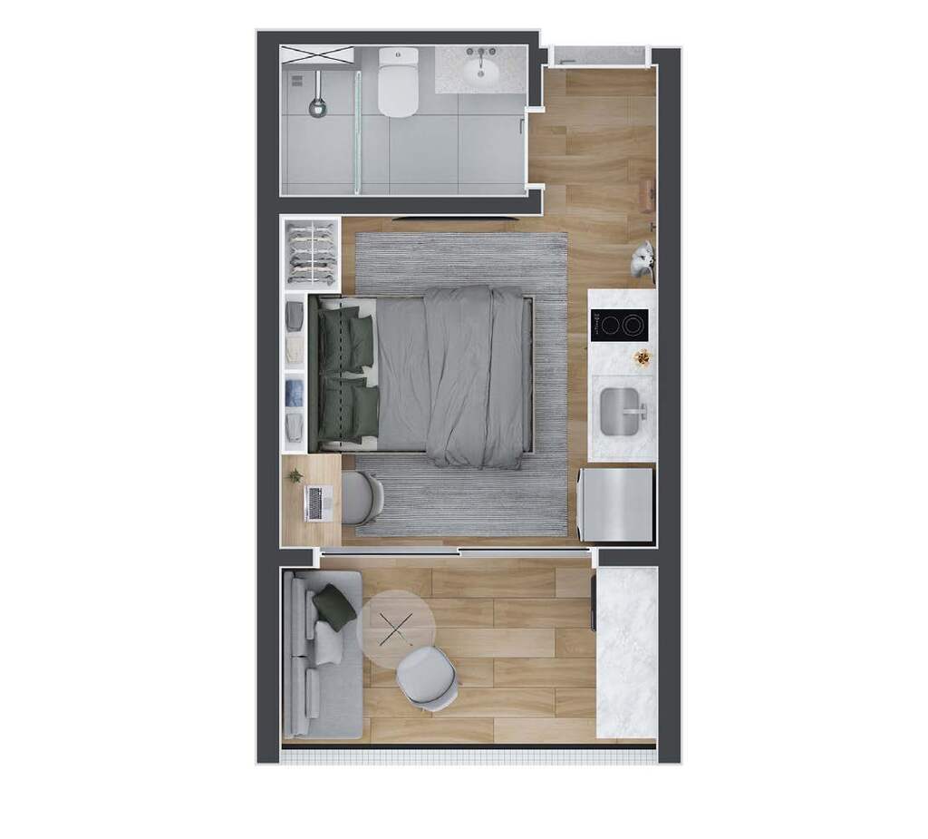Planta 01 - 1 dorm 22m� - studio