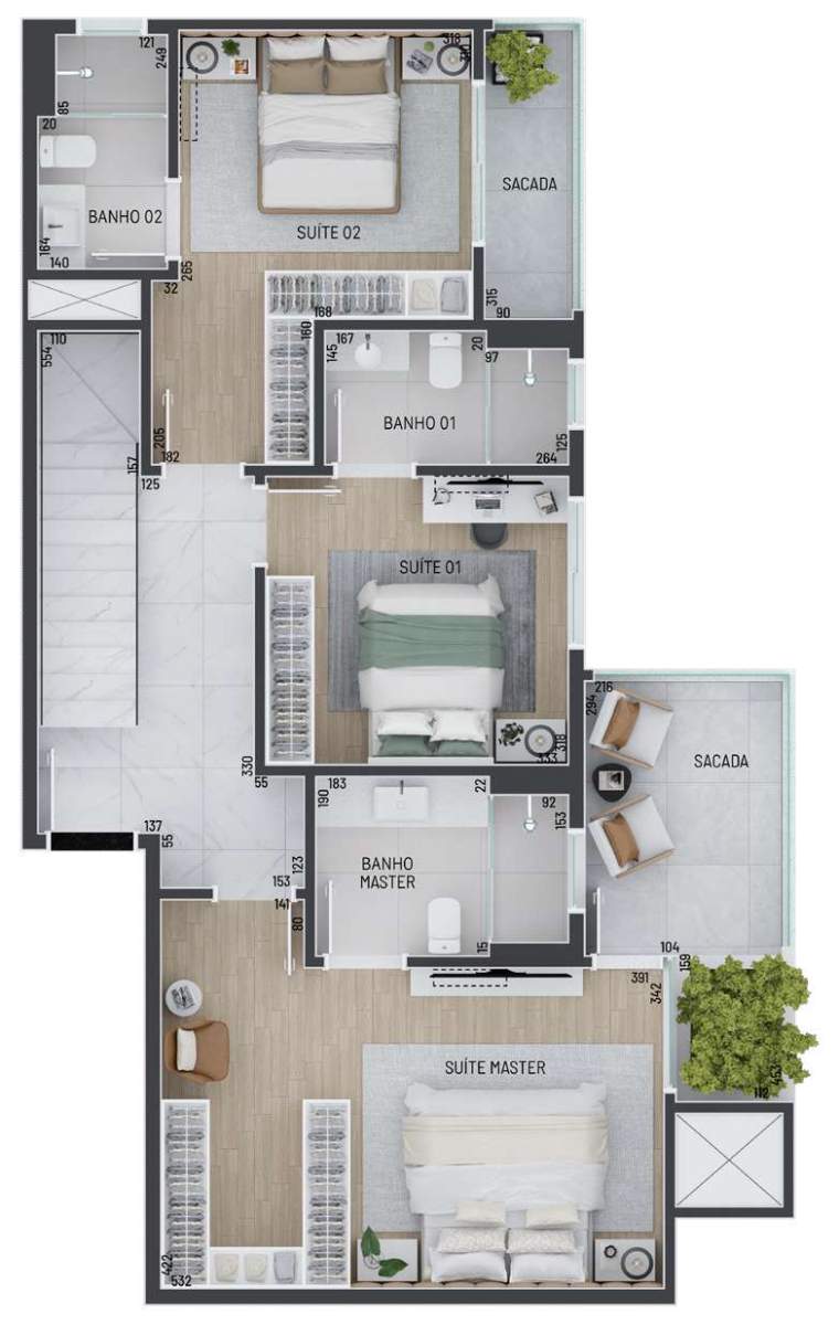 Planta 04 - 3 dorm 221m² - cobertura duplex - superior
