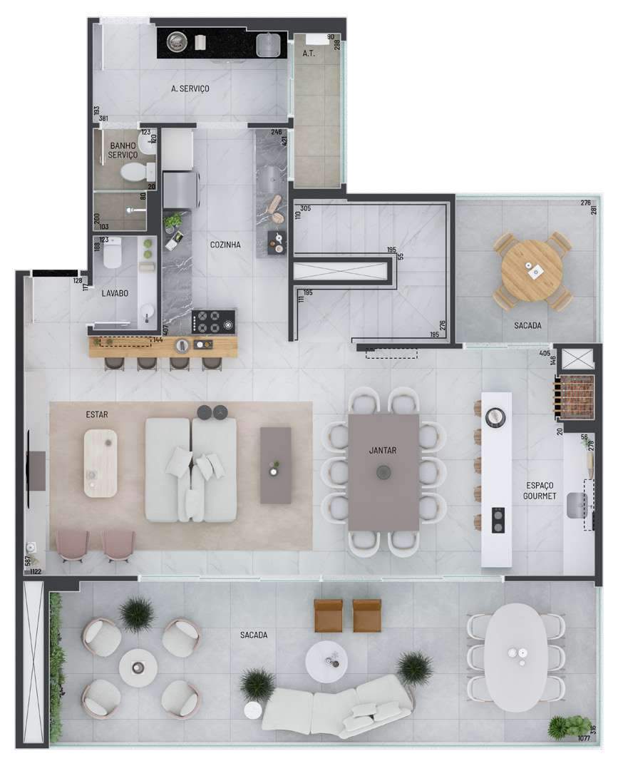 Planta 05 - 3 dorm 237m² - cobertura duplex - inferior