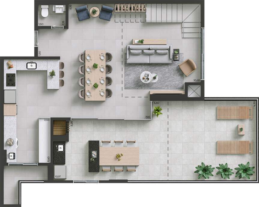 Planta 15 - 3 dorm 178m² - cobertura duplex - inferior