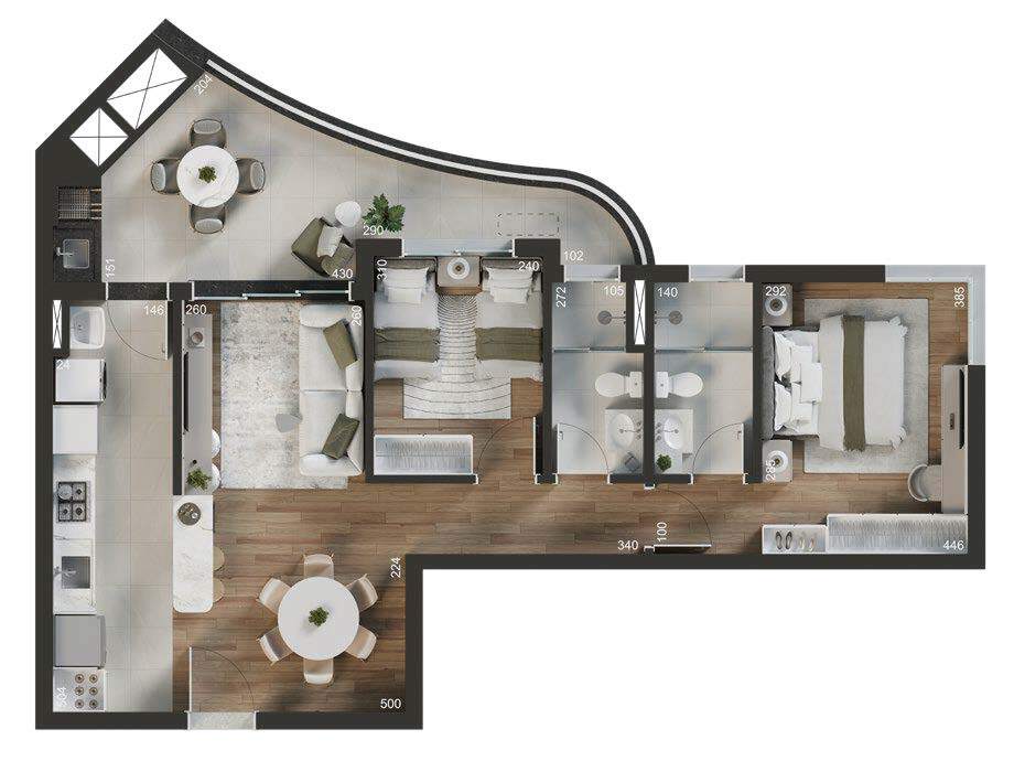 Planta 02 - 2 dorm 83m�