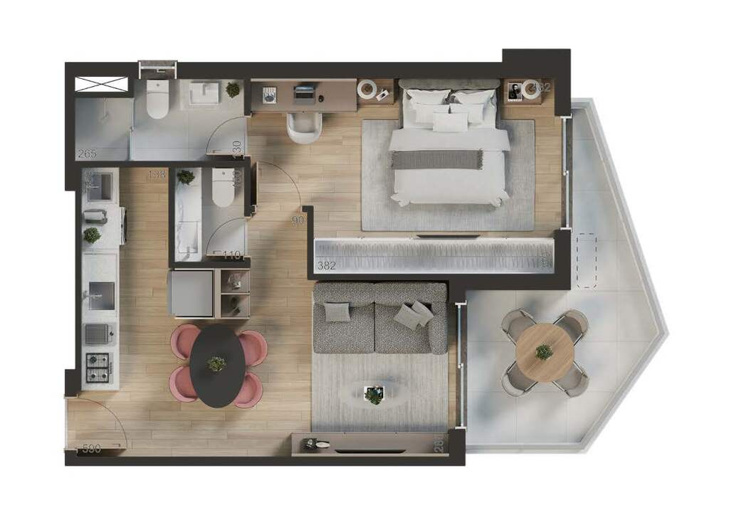 Planta 02 - 1 dorm 56,14m�