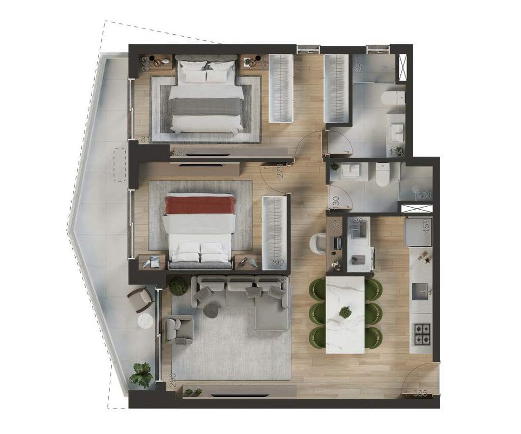 Planta 03 - 2 dorm 80,05m�