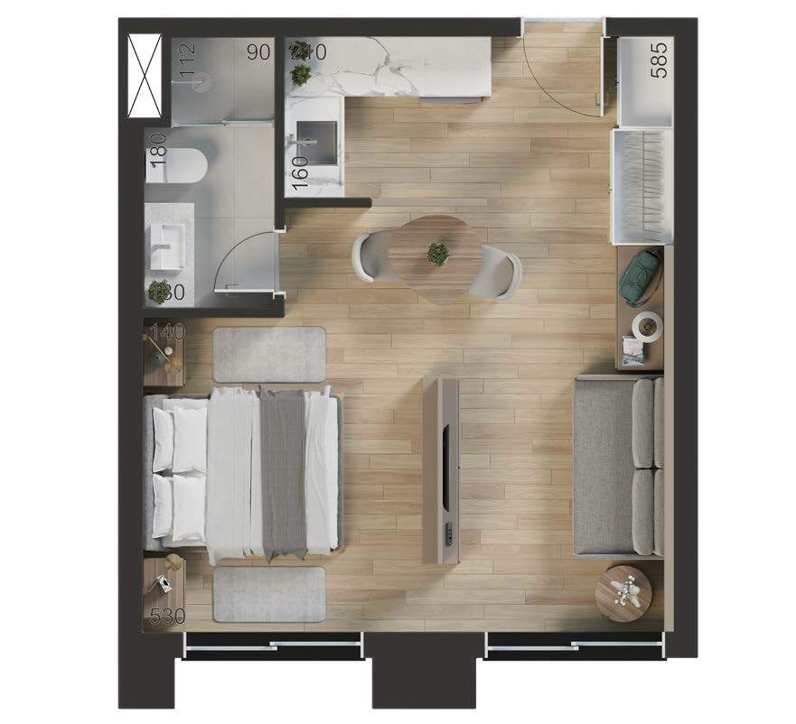 Planta 01 - 1 dorm 35,80m� - studio