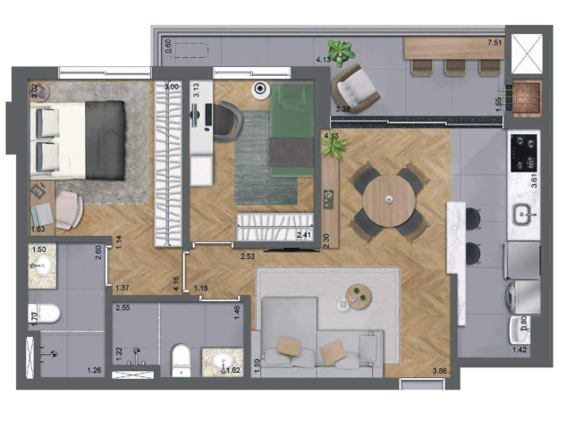Planta 06 - 2 dorm 68m� - op��o