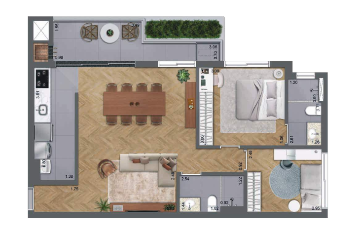 Planta 10 - 1 dorm 70m� - op��o