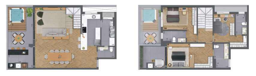 Planta 13 - 3 dorm 154m� - cobertura duplex