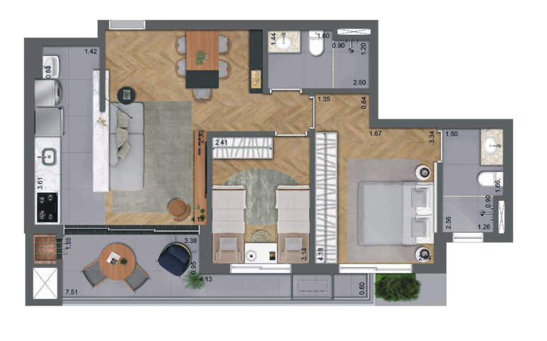 Planta 07 - 2 dorm 70m�