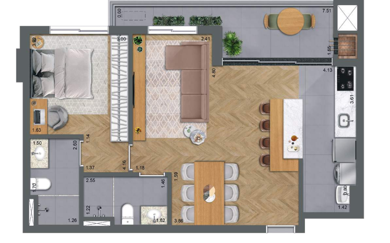Planta 04 - 1 dorm 94m� - op��o
